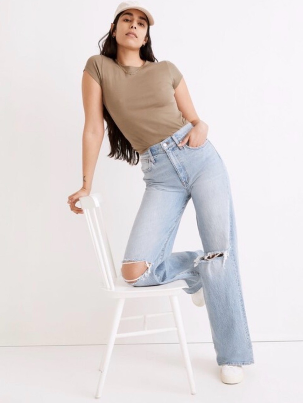 Madewell Light Blue High-Rise Wide-Leg Jeans with Knee Rips